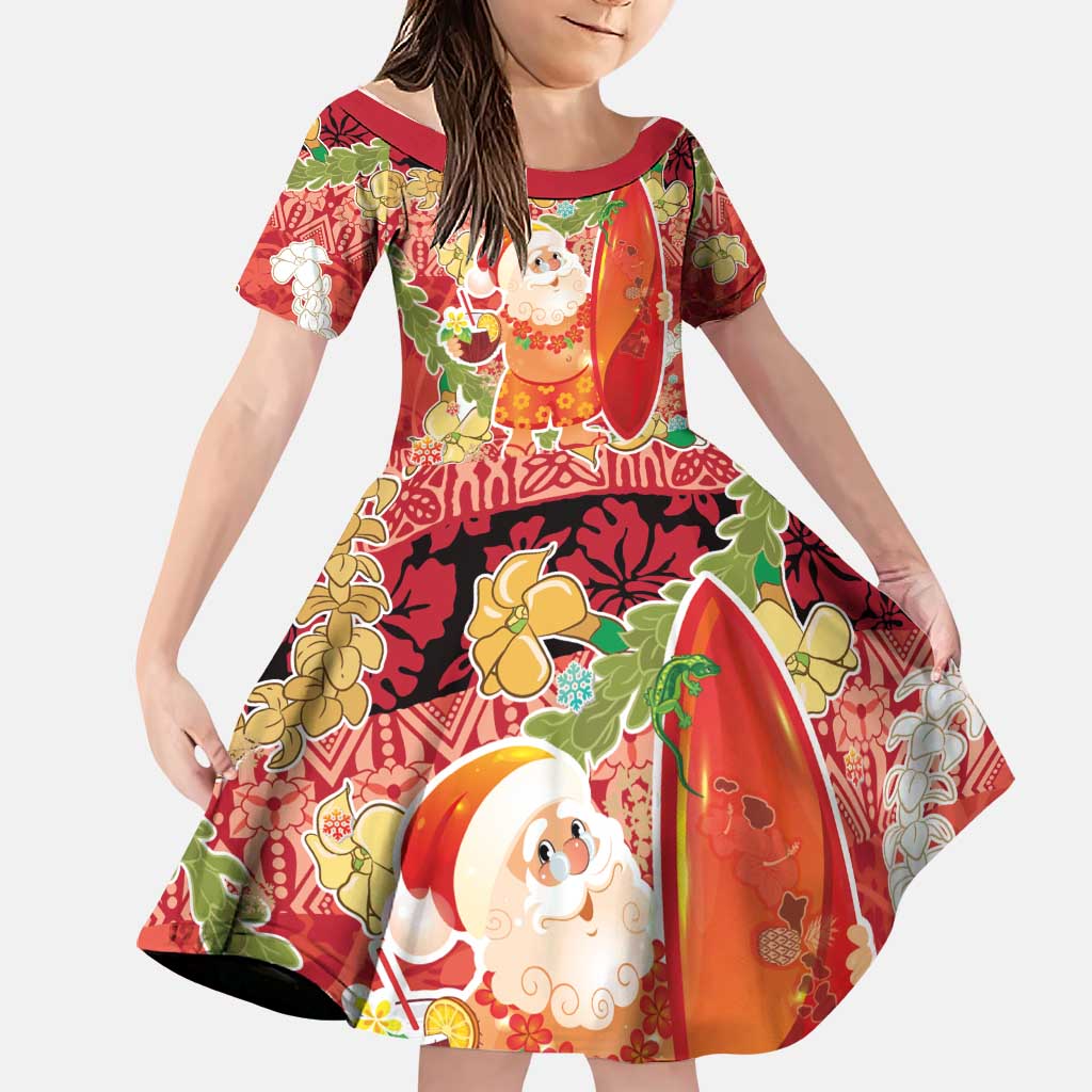 Hawaii Santa Mele Kalikimaka Family Matching Puletasi and Hawaiian Shirt Tropical Puakenikeni Lei with Polynesian Tribal Pattern - Polynesian Pride