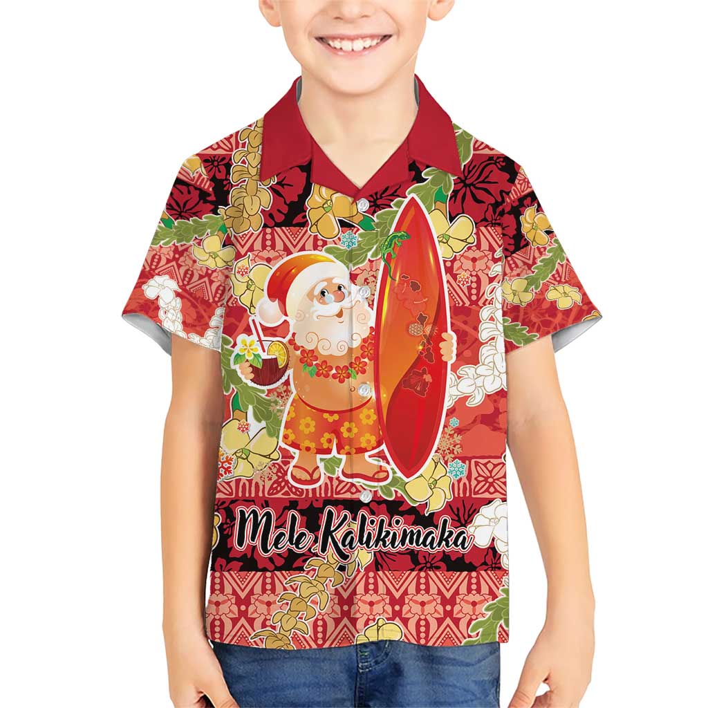 Hawaii Santa Mele Kalikimaka Family Matching Short Sleeve Bodycon Dress and Hawaiian Shirt Tropical Puakenikeni Lei with Polynesian Tribal Pattern - Polynesian Pride