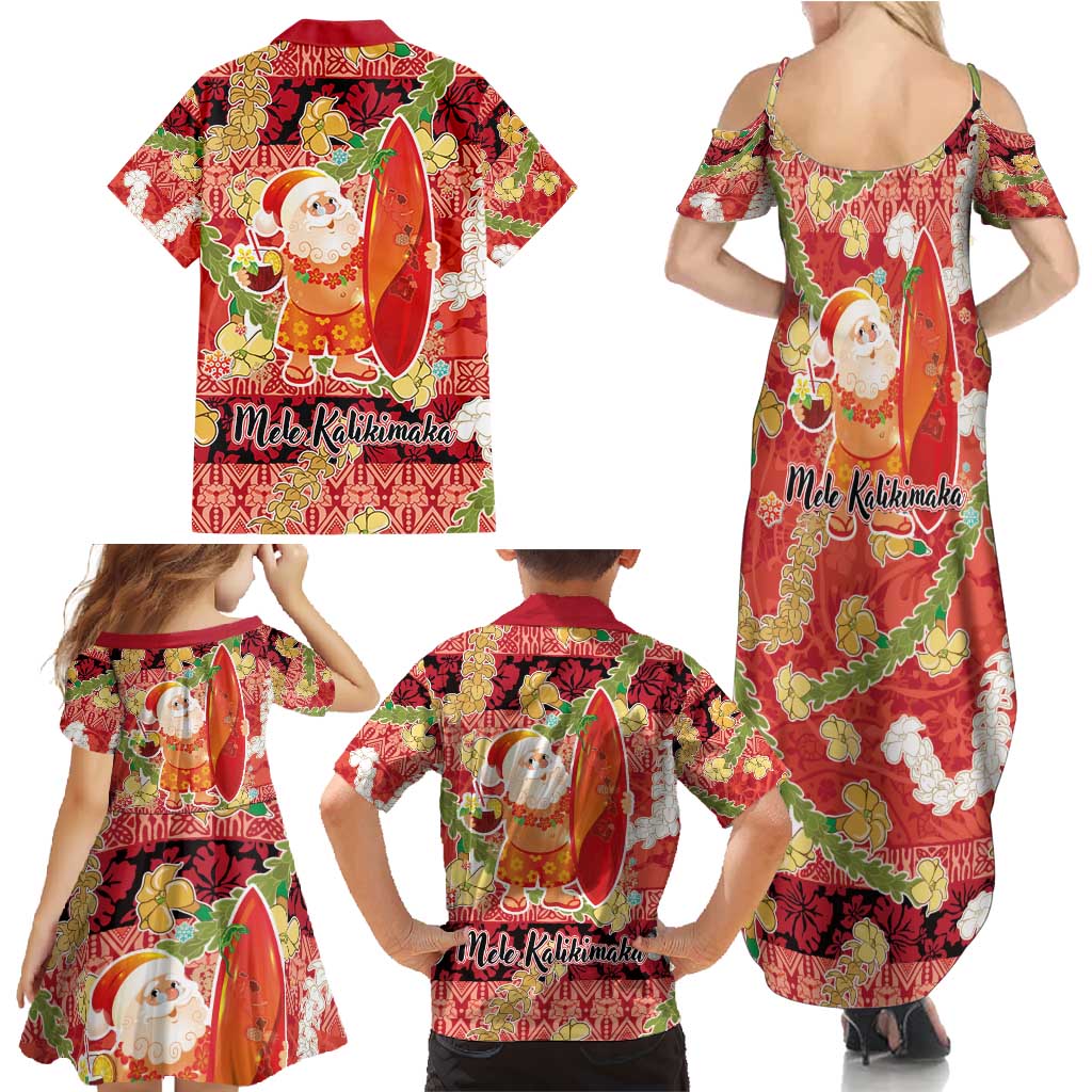Hawaii Santa Mele Kalikimaka Family Matching Summer Maxi Dress and Hawaiian Shirt Tropical Puakenikeni Lei with Polynesian Tribal Pattern - Polynesian Pride