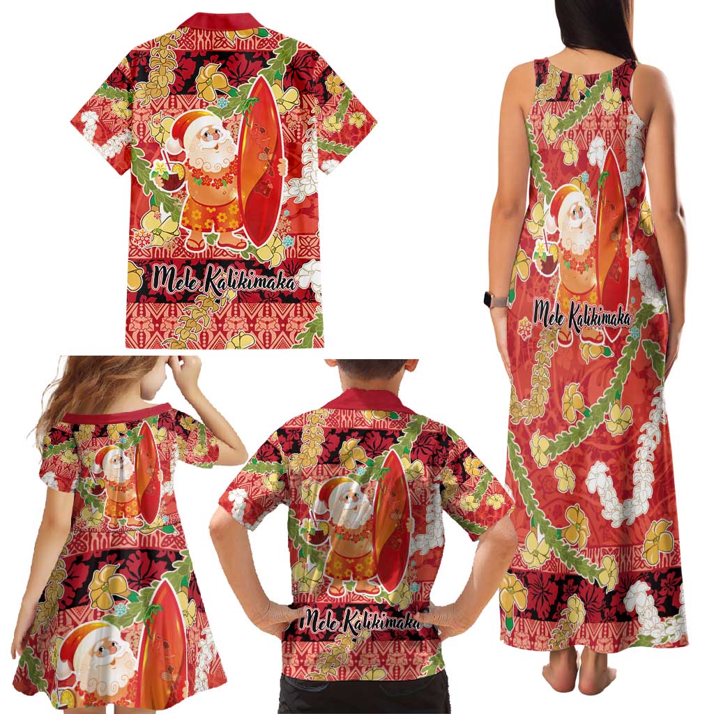Hawaii Santa Mele Kalikimaka Family Matching Tank Maxi Dress and Hawaiian Shirt Tropical Puakenikeni Lei with Polynesian Tribal Pattern - Polynesian Pride