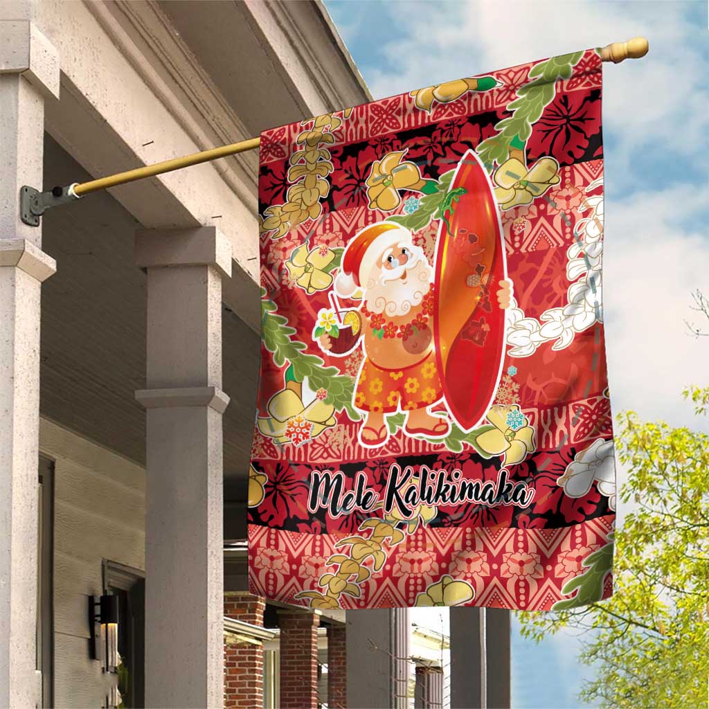 Hawaii Santa Mele Kalikimaka Garden Flag Tropical Puakenikeni Lei with Polynesian Tribal Pattern - Polynesian Pride