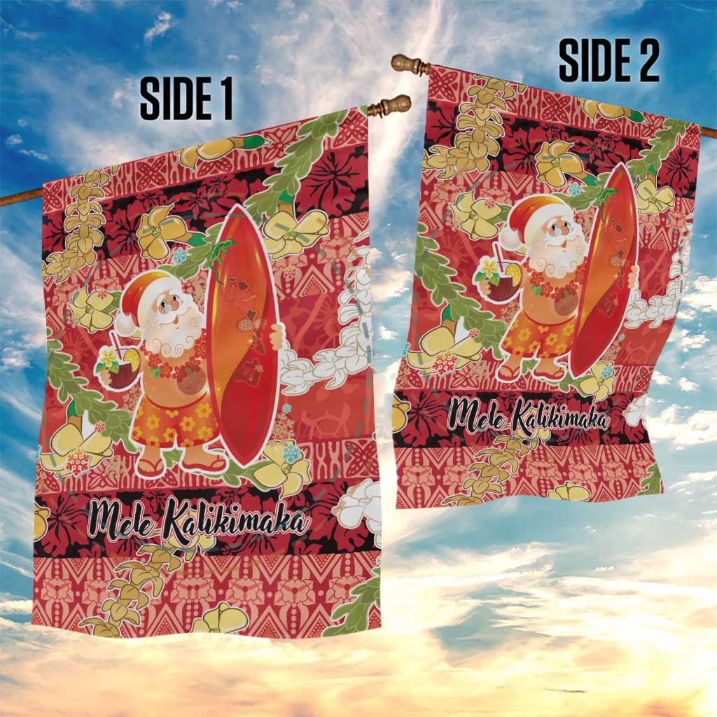 Hawaii Santa Mele Kalikimaka Garden Flag Tropical Puakenikeni Lei with Polynesian Tribal Pattern - Polynesian Pride