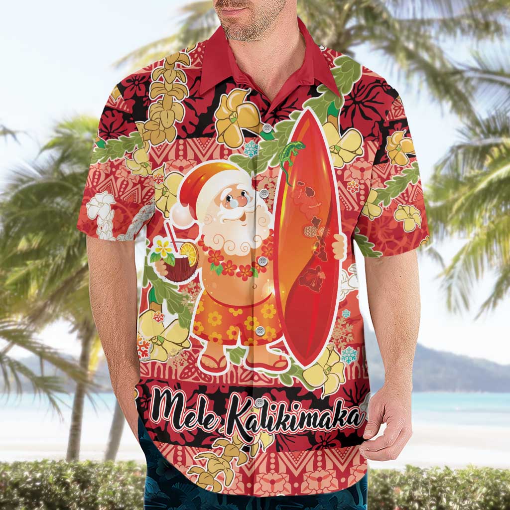 Hawaii Santa Mele Kalikimaka Hawaiian Shirt Tropical Puakenikeni Lei with Polynesian Tribal Pattern - Polynesian Pride
