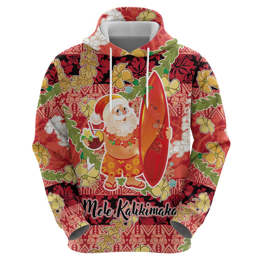 Hawaii Santa Mele Kalikimaka Hoodie Tropical Puakenikeni Lei with Polynesian Tribal Pattern - Polynesian Pride