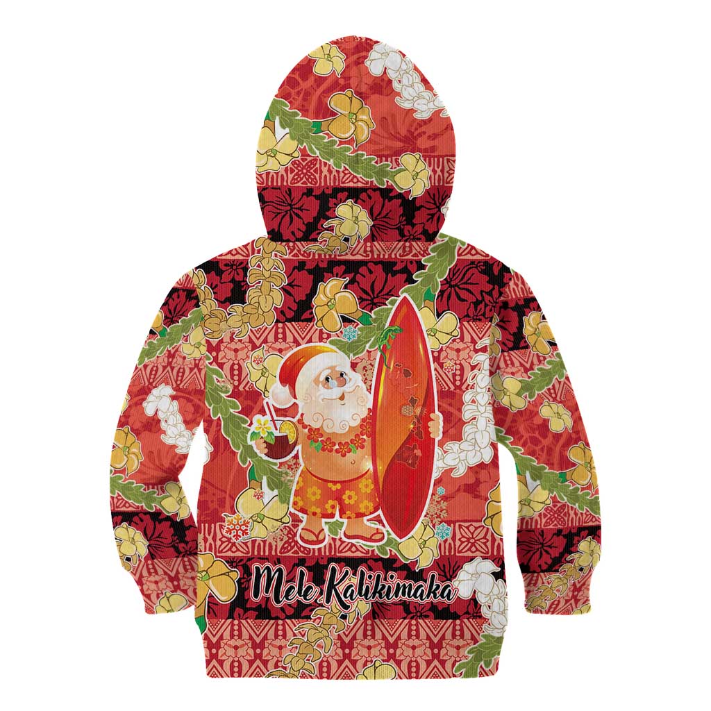 Hawaii Santa Mele Kalikimaka Kid Hoodie Tropical Puakenikeni Lei with Polynesian Tribal Pattern - Polynesian Pride