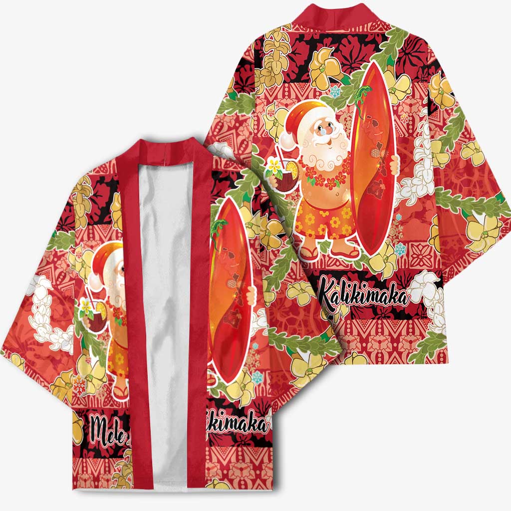 Hawaii Santa Mele Kalikimaka Kimono Tropical Puakenikeni Lei with Polynesian Tribal Pattern - Polynesian Pride