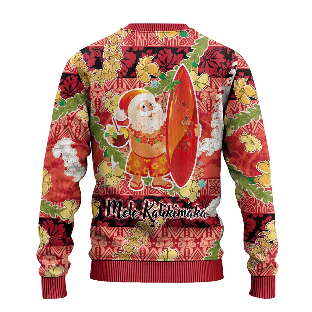 Hawaii Santa Mele Kalikimaka Ugly Christmas Sweater Tropical Puakenikeni Lei with Polynesian Tribal Pattern - Polynesian Pride