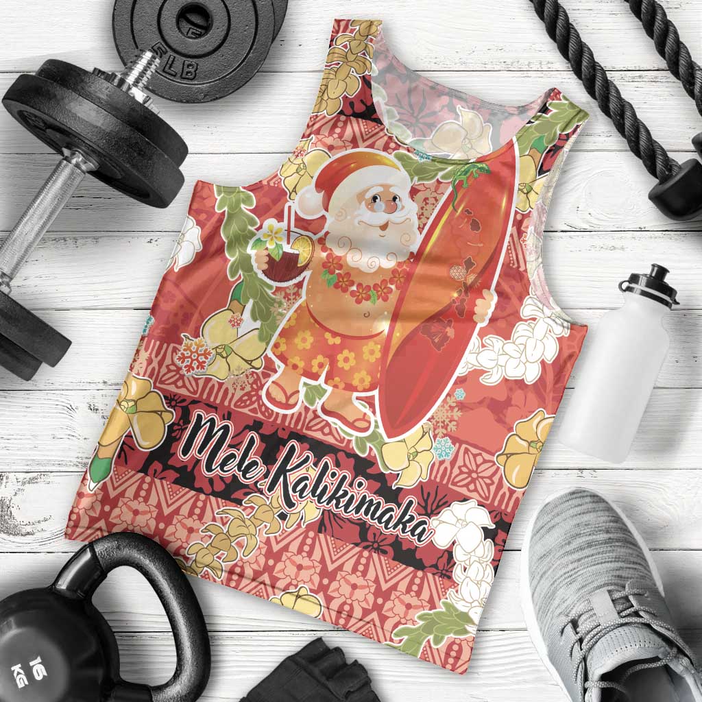 Hawaii Santa Mele Kalikimaka Men Tank Top Tropical Puakenikeni Lei with Polynesian Tribal Pattern - Polynesian Pride