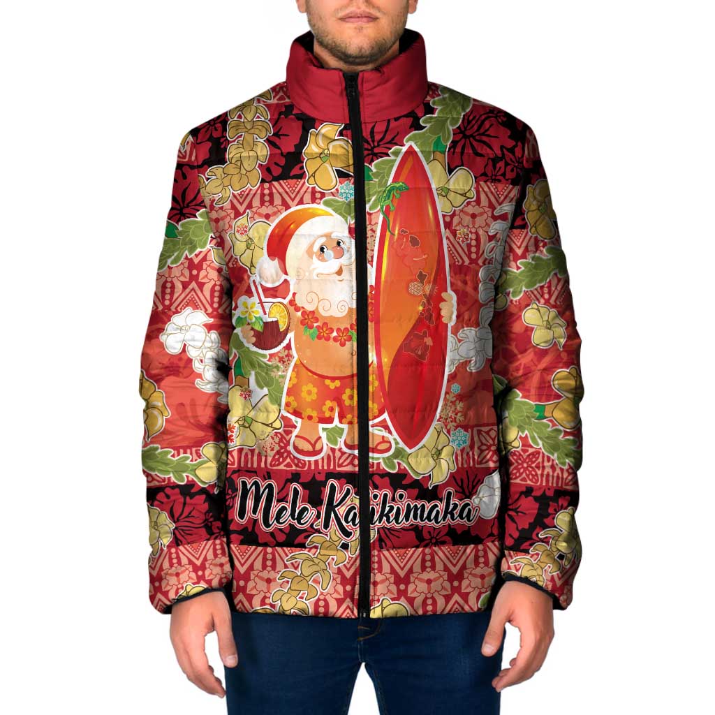 Hawaii Santa Mele Kalikimaka Padded Jacket Tropical Puakenikeni Lei with Polynesian Tribal Pattern - Polynesian Pride