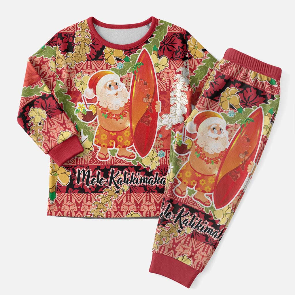 Hawaii Santa Mele Kalikimaka Christmas Pajama Set Tropical Puakenikeni Lei with Polynesian Tribal Pattern LT03 Men Red - Polynesian Pride