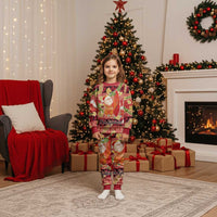 Hawaii Santa Mele Kalikimaka Christmas Pajama Set Tropical Puakenikeni Lei with Polynesian Tribal Pattern LT03 Kid Red - Polynesian Pride