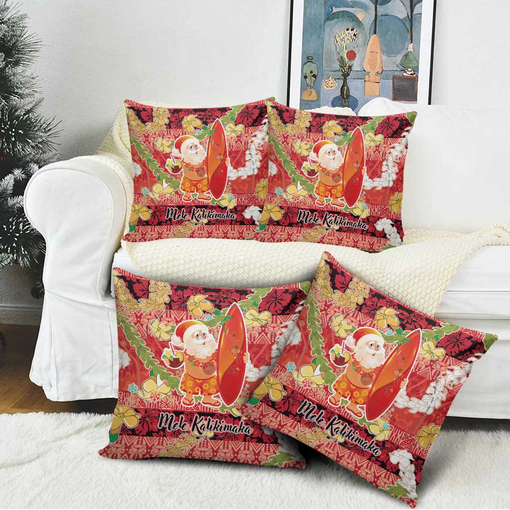 Hawaii Santa Mele Kalikimaka Pillow Cover Tropical Puakenikeni Lei with Polynesian Tribal Pattern - Polynesian Pride