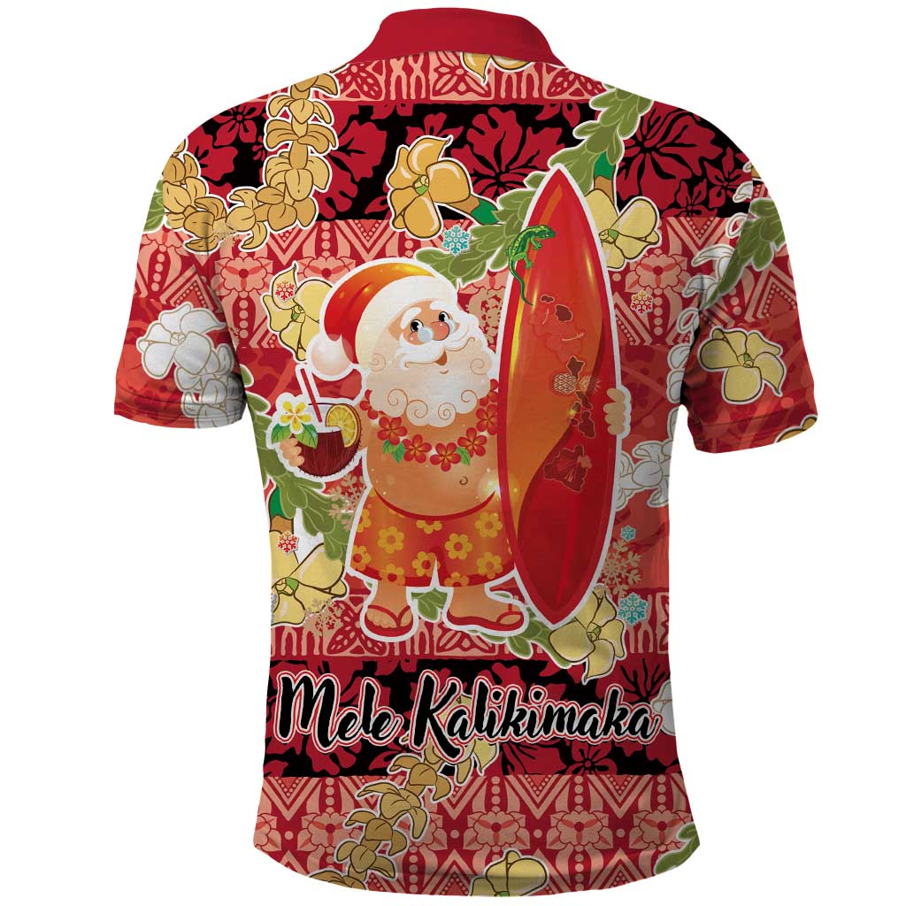 Hawaii Santa Mele Kalikimaka Polo Shirt Tropical Puakenikeni Lei with Polynesian Tribal Pattern - Polynesian Pride