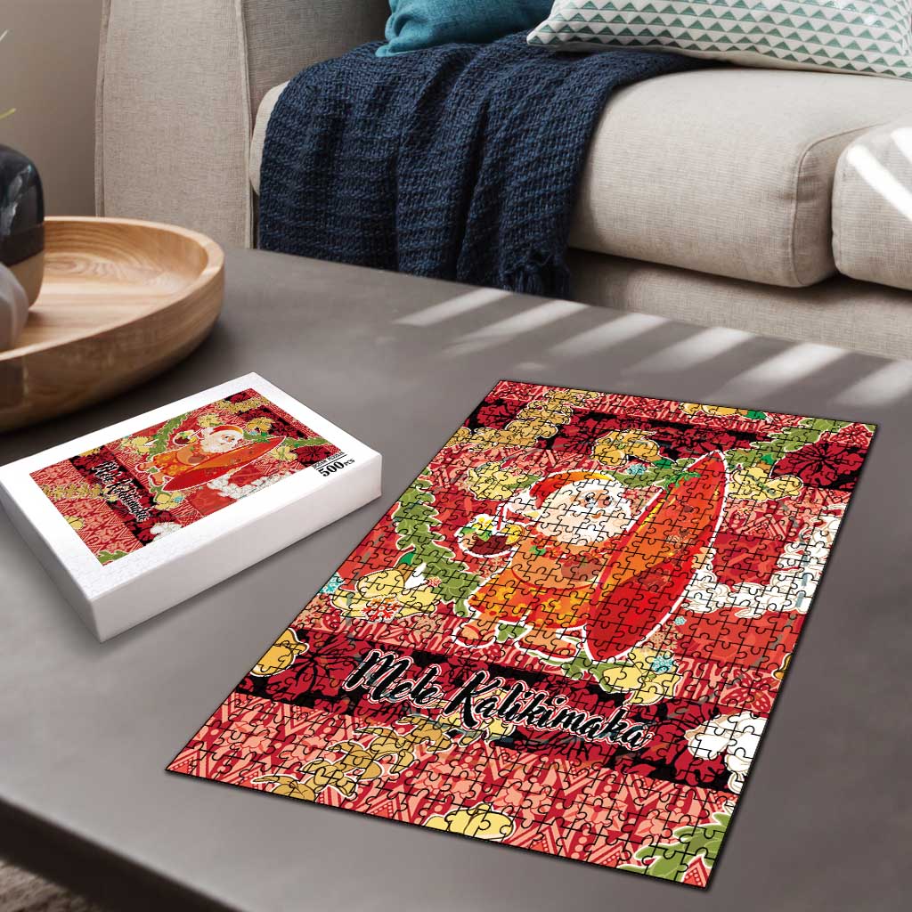 Hawaii Santa Mele Kalikimaka Puzzle Tropical Puakenikeni Lei with Polynesian Tribal Pattern - Polynesian Pride