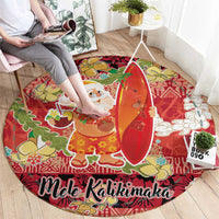Hawaii Santa Mele Kalikimaka Round Carpet Tropical Puakenikeni Lei with Polynesian Tribal Pattern - Polynesian Pride