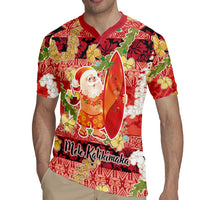 Hawaii Santa Mele Kalikimaka Rugby Jersey Tropical Puakenikeni Lei with Polynesian Tribal Pattern - Polynesian Pride