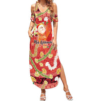 Hawaii Santa Mele Kalikimaka Summer Maxi Dress Tropical Puakenikeni Lei with Polynesian Tribal Pattern - Polynesian Pride