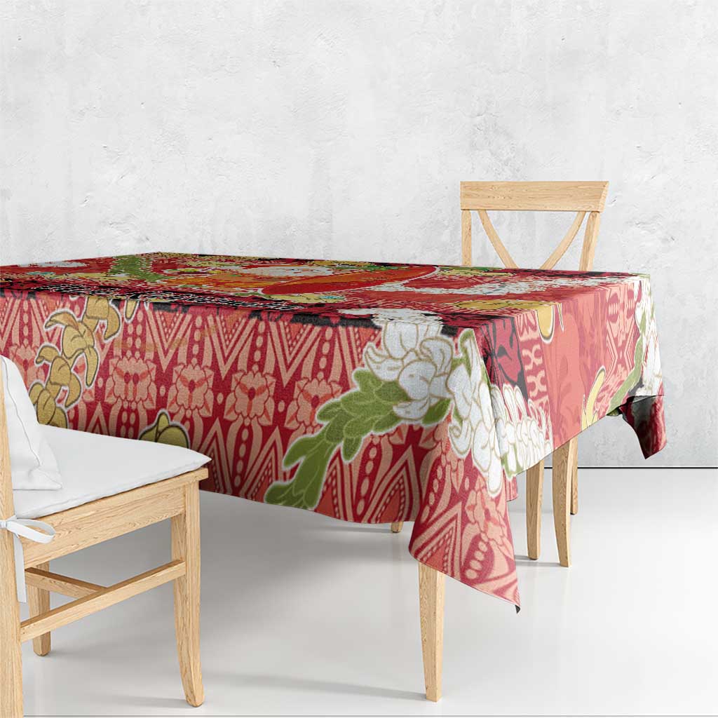 Hawaii Santa Mele Kalikimaka Tablecloth Tropical Puakenikeni Lei with Polynesian Tribal Pattern - Polynesian Pride