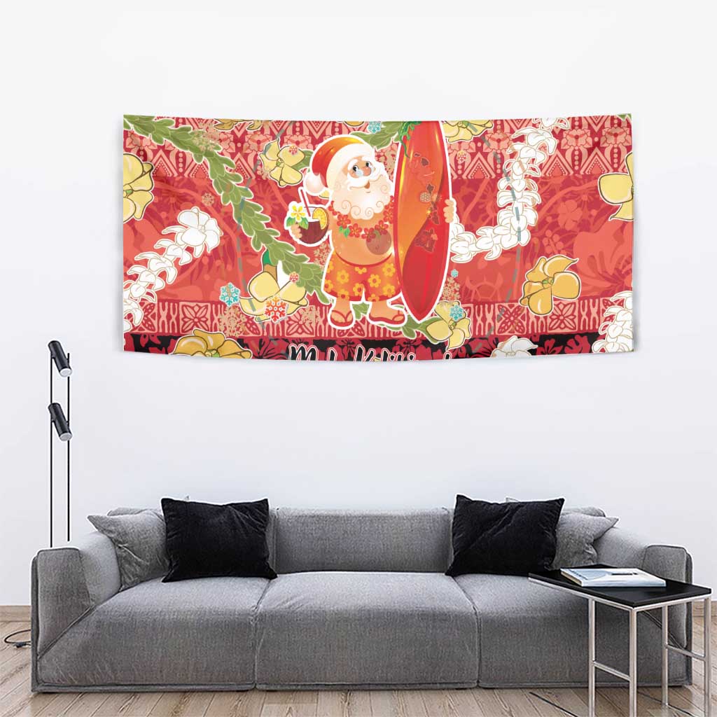 Hawaii Santa Mele Kalikimaka Tapestry Tropical Puakenikeni Lei with Polynesian Tribal Pattern - Polynesian Pride