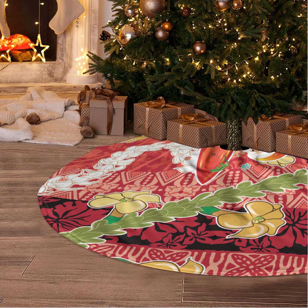 Hawaii Santa Mele Kalikimaka Tree Skirt Tropical Puakenikeni Lei with Polynesian Tribal Pattern LT03 - Polynesian Pride
