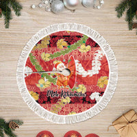 Hawaii Santa Mele Kalikimaka Tree Skirt Tropical Puakenikeni Lei with Polynesian Tribal Pattern LT03 Fringed Red - Polynesian Pride