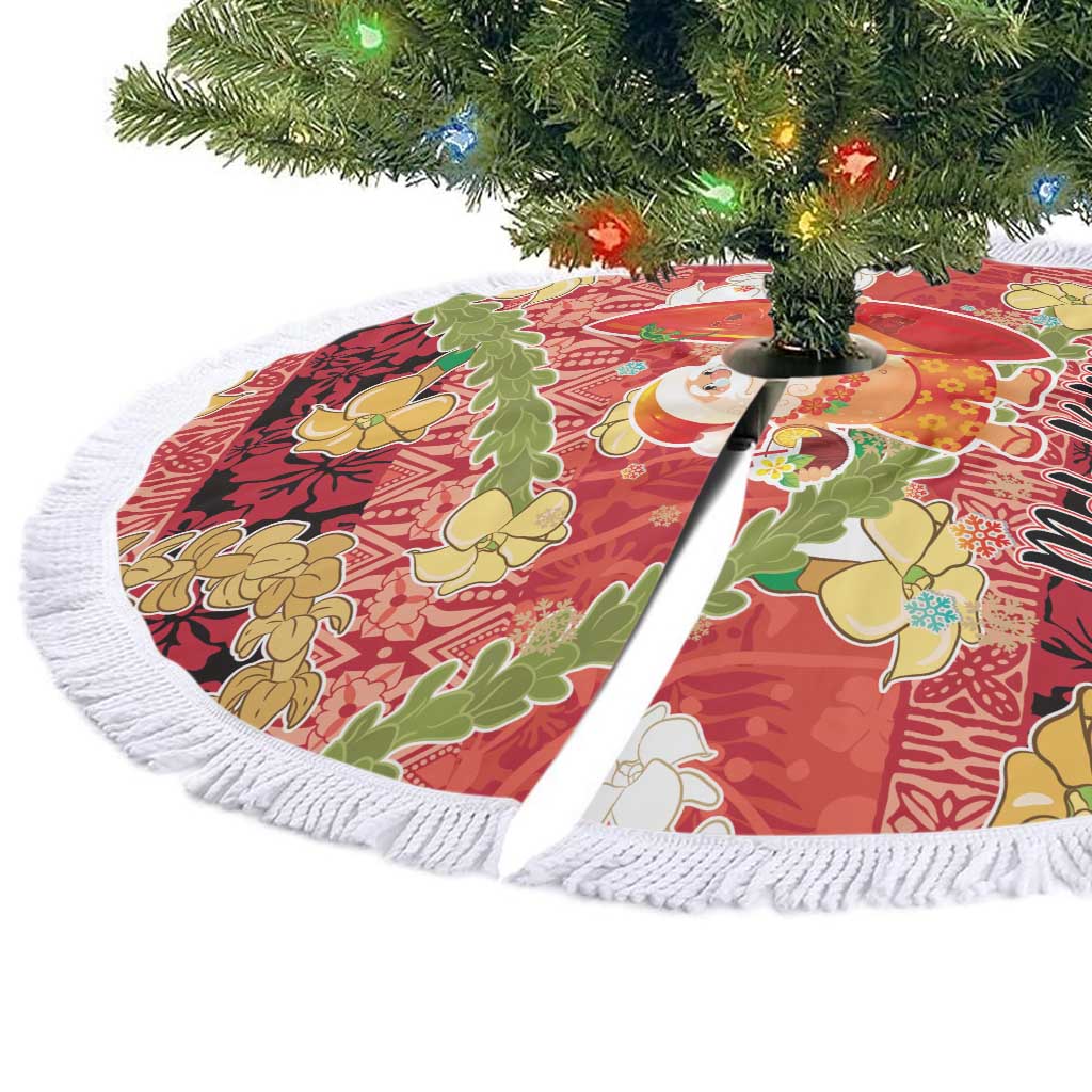 Hawaii Santa Mele Kalikimaka Tree Skirt Tropical Puakenikeni Lei with Polynesian Tribal Pattern LT03 - Polynesian Pride