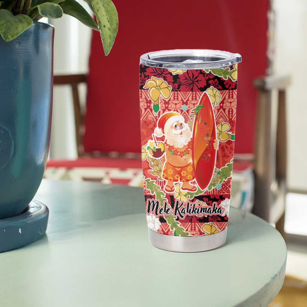 Hawaii Santa Mele Kalikimaka Tumbler Cup Tropical Puakenikeni Lei with Polynesian Tribal Pattern - Polynesian Pride