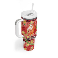 Hawaii Santa Mele Kalikimaka Tumbler With Handle Tropical Puakenikeni Lei with Polynesian Tribal Pattern - Polynesian Pride