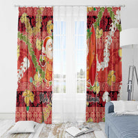Hawaii Santa Mele Kalikimaka Window Curtain Tropical Puakenikeni Lei with Polynesian Tribal Pattern - Polynesian Pride