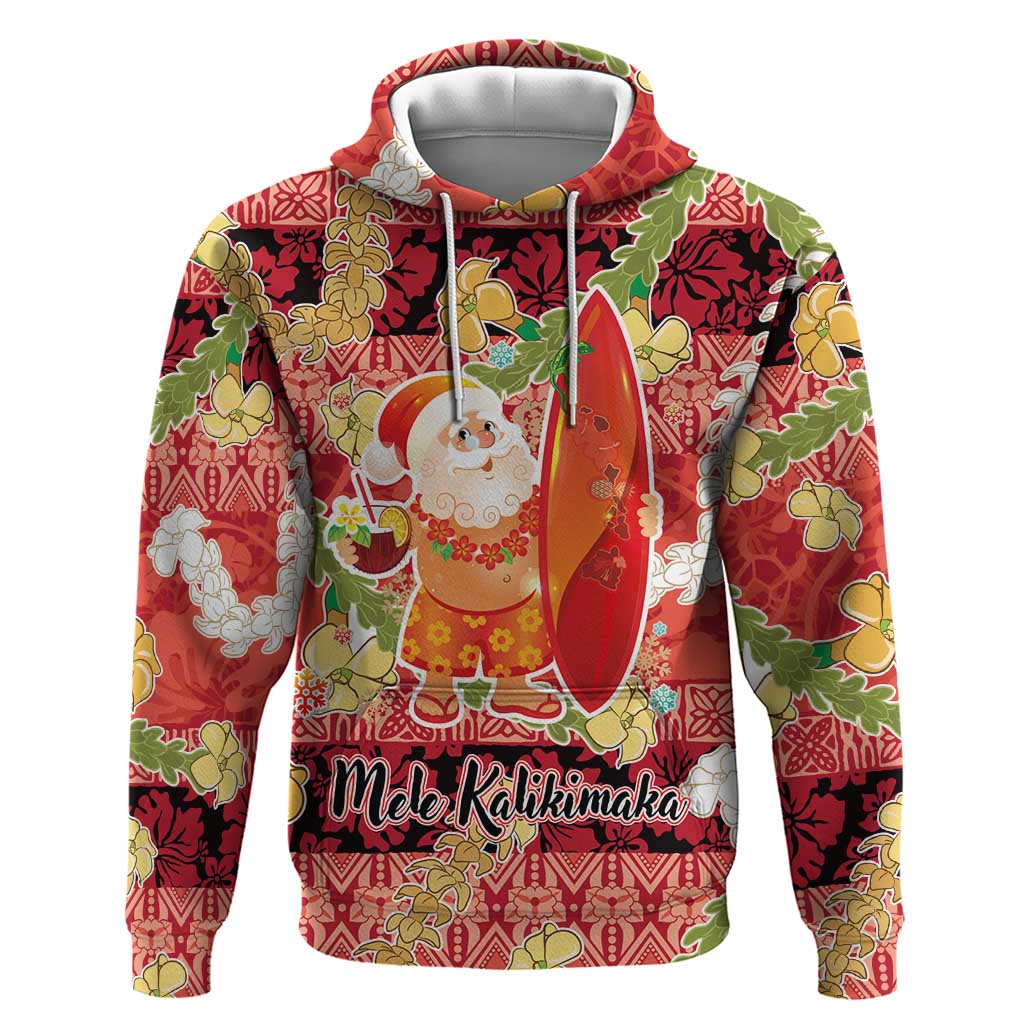 Hawaii Santa Mele Kalikimaka Zip Hoodie Tropical Puakenikeni Lei with Polynesian Tribal Pattern - Polynesian Pride