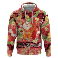Hawaii Santa Mele Kalikimaka Zip Hoodie Tropical Puakenikeni Lei with Polynesian Tribal Pattern - Polynesian Pride