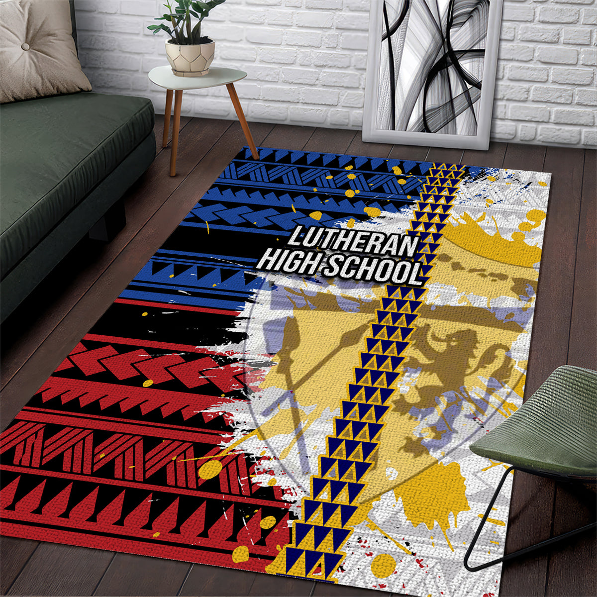 Hawaii Lutheran High School Area Rug Kakau Pattern Splash Style LT03 Red - Polynesian Pride