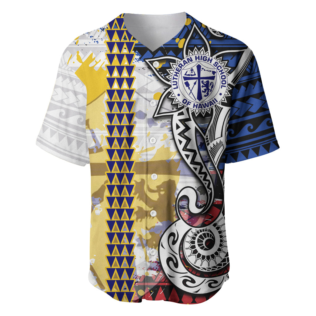 Hawaii Lutheran High School Baseball Jersey Kakau Pattern Splash Style LT03 Red - Polynesian Pride