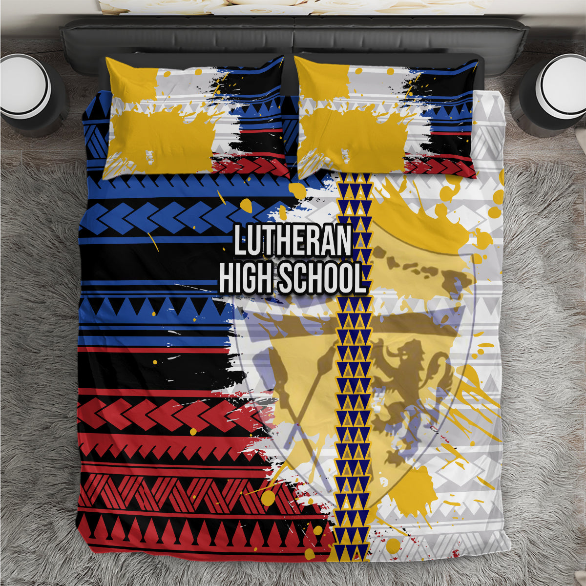 Hawaii Lutheran High School Bedding Set Kakau Pattern Splash Style LT03 Red - Polynesian Pride