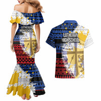 Hawaii Lutheran High School Couples Matching Mermaid Dress and Hawaiian Shirt Kakau Pattern Splash Style LT03 - Polynesian Pride