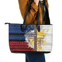 Hawaii Lutheran High School Leather Tote Bag Kakau Pattern Splash Style LT03 - Polynesian Pride