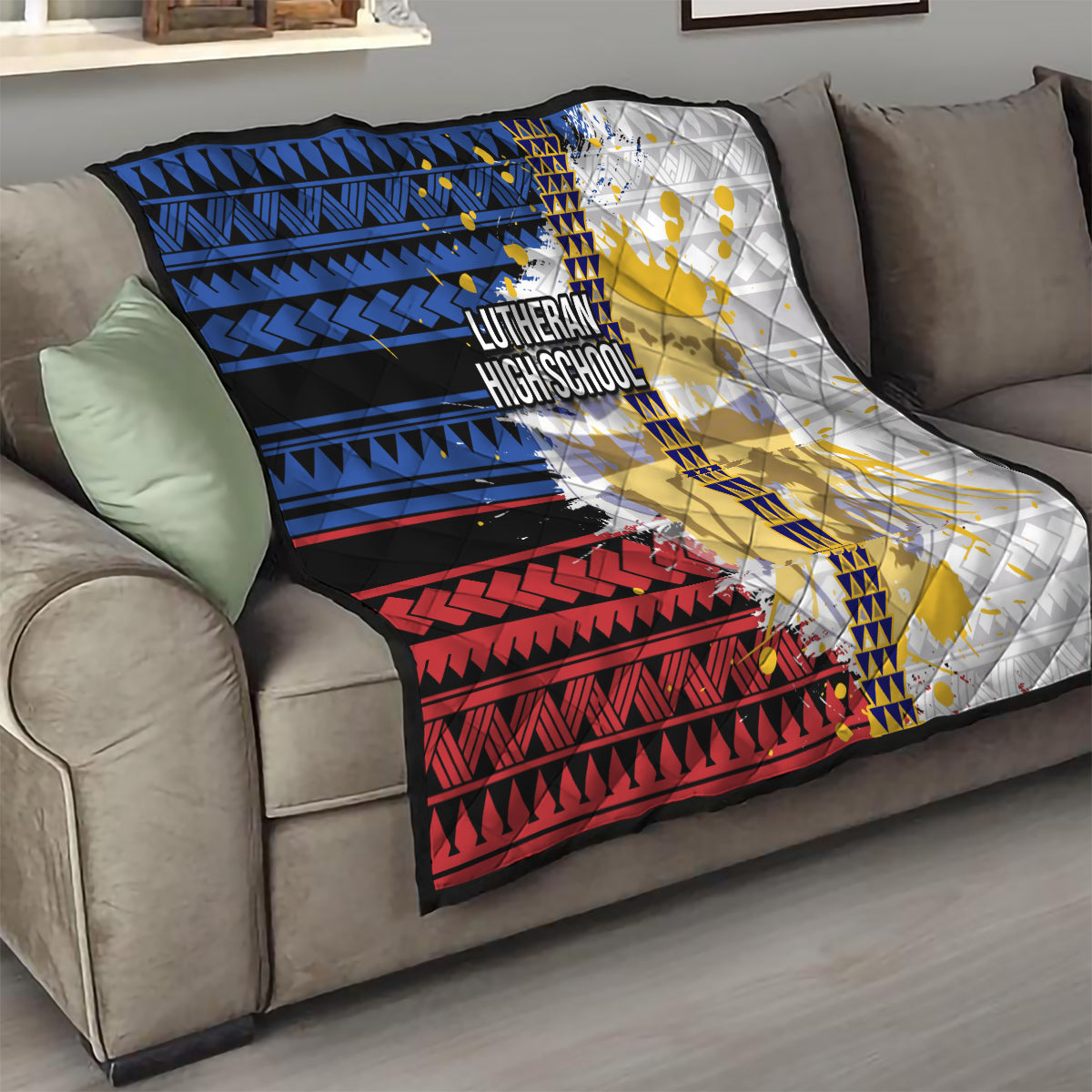 Hawaii Lutheran High School Quilt Kakau Pattern Splash Style LT03 - Polynesian Pride