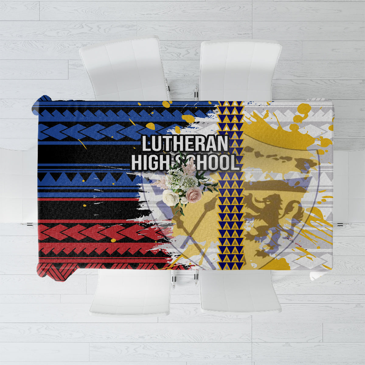 Hawaii Lutheran High School Tablecloth Kakau Pattern Splash Style LT03 Red - Polynesian Pride