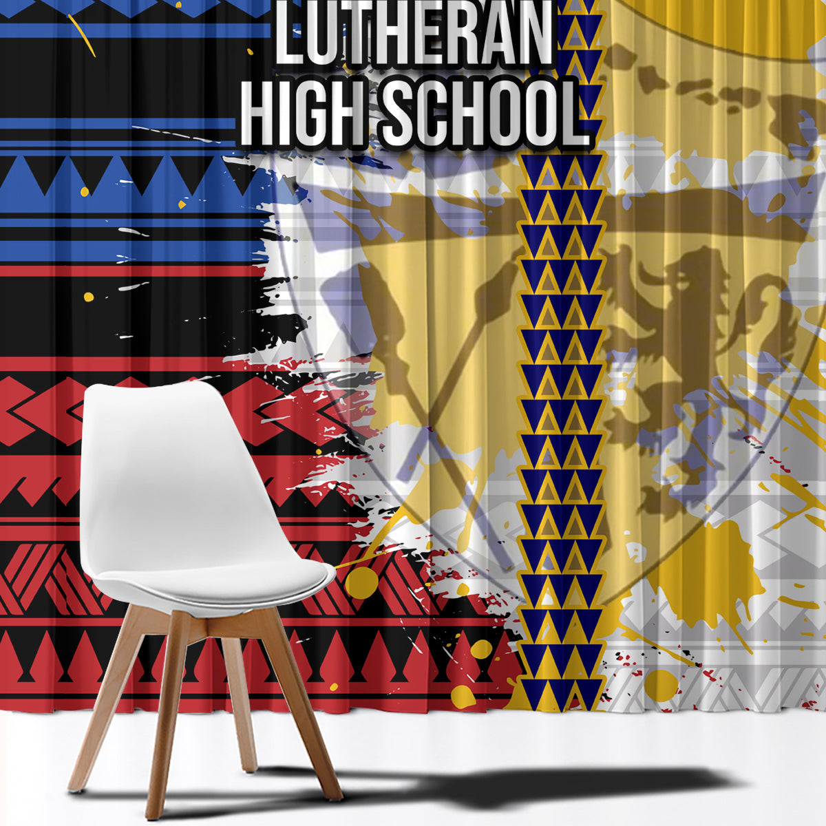 Hawaii Lutheran High School Window Curtain Kakau Pattern Splash Style LT03 - Polynesian Pride