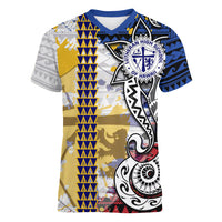 Hawaii Lutheran High School Women V Neck T Shirt Kakau Pattern Splash Style LT03 Female Red - Polynesian Pride