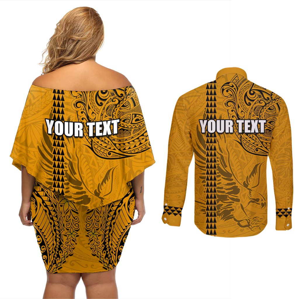 Nanakuli High and Intermediate School Couples Matching Off Shoulder Short Dress and Long Sleeve Button Shirt Tribal Kakau Pattern LT03 - Polynesian Pride