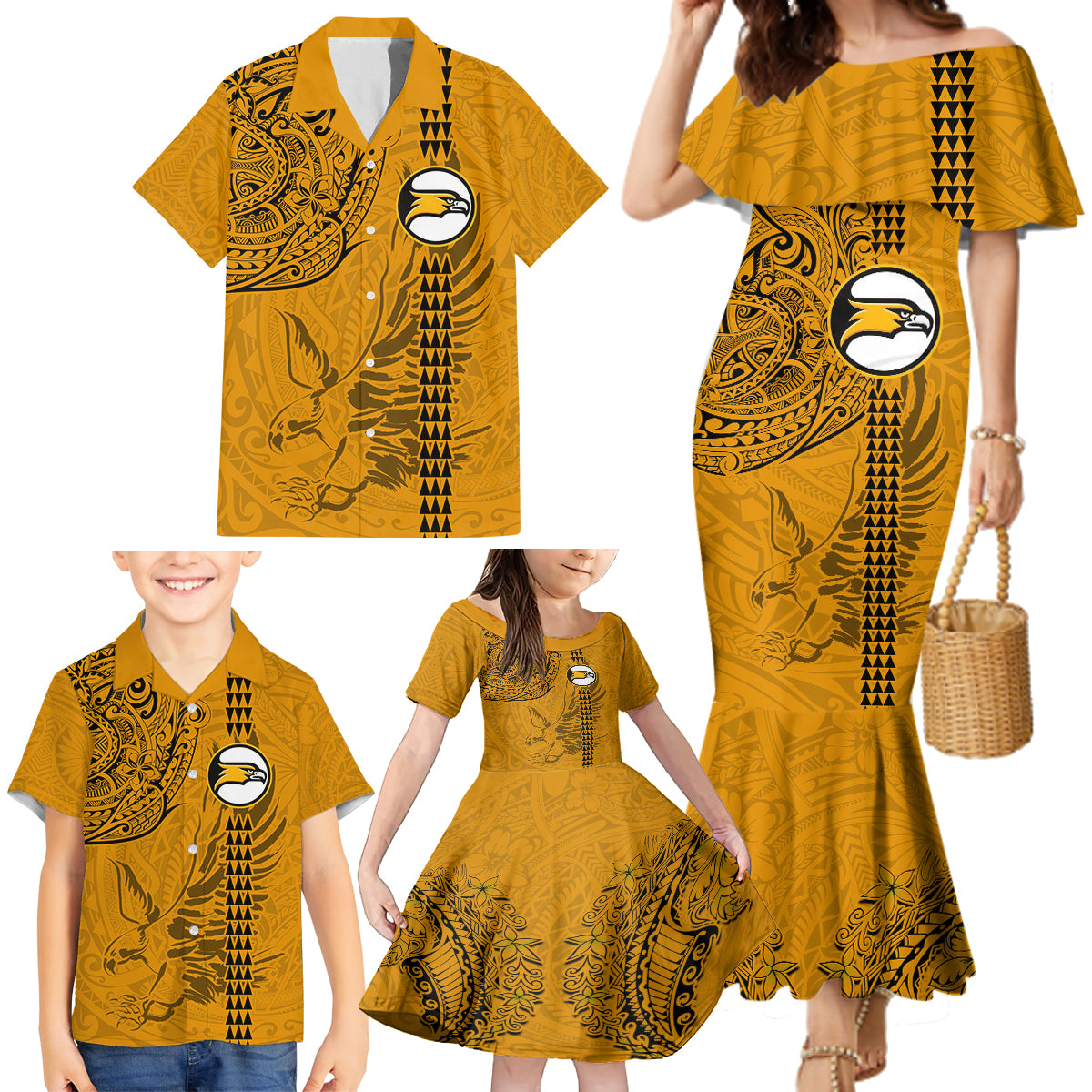 Nanakuli High and Intermediate School Family Matching Mermaid Dress and Hawaiian Shirt Tribal Kakau Pattern LT03 - Polynesian Pride