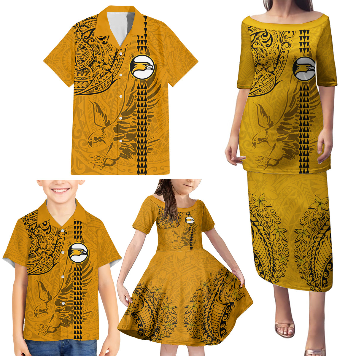 Nanakuli High and Intermediate School Family Matching Puletasi Dress and Hawaiian Shirt Tribal Kakau Pattern LT03 - Polynesian Pride