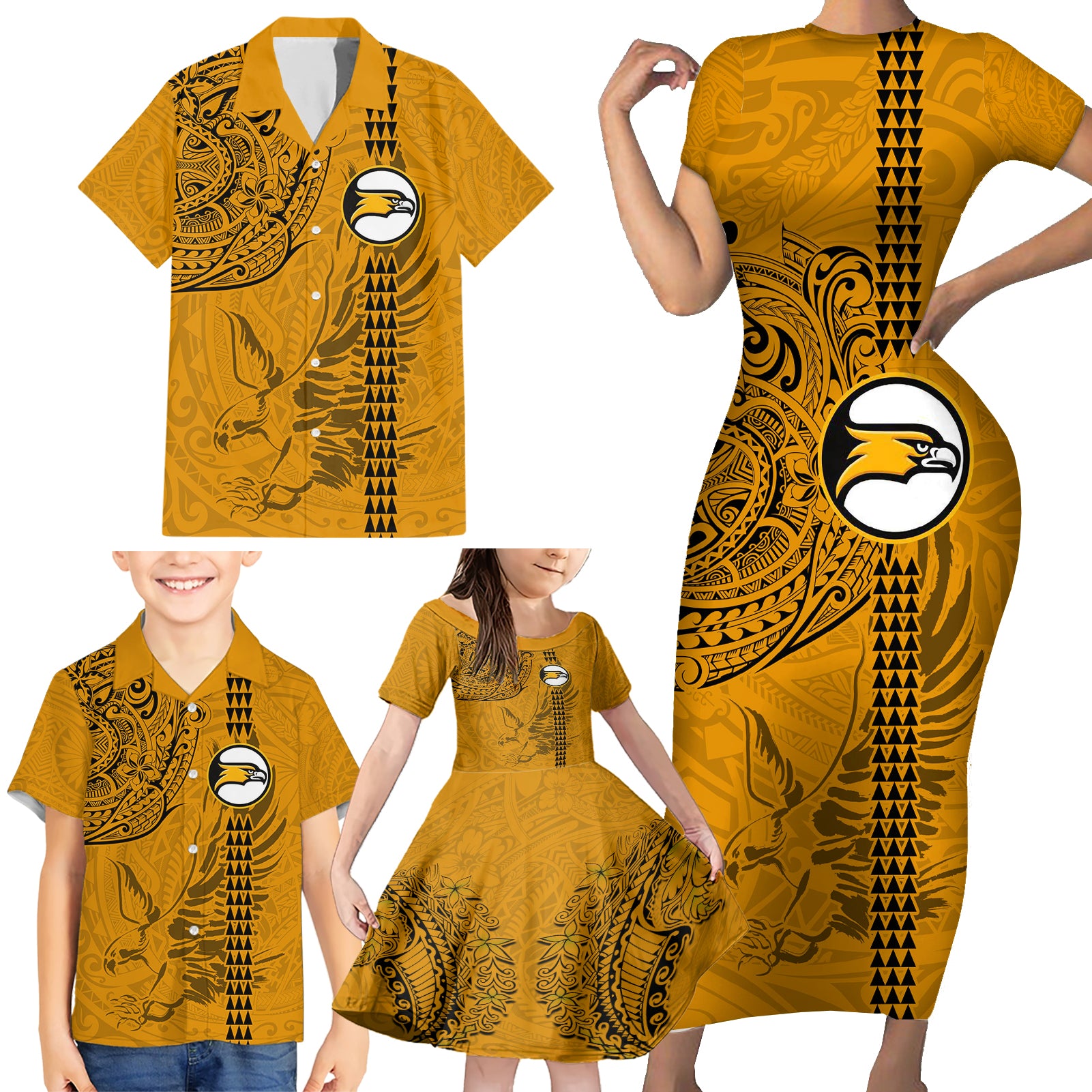 Nanakuli High and Intermediate School Family Matching Short Sleeve Bodycon Dress and Hawaiian Shirt Tribal Kakau Pattern LT03 - Polynesian Pride