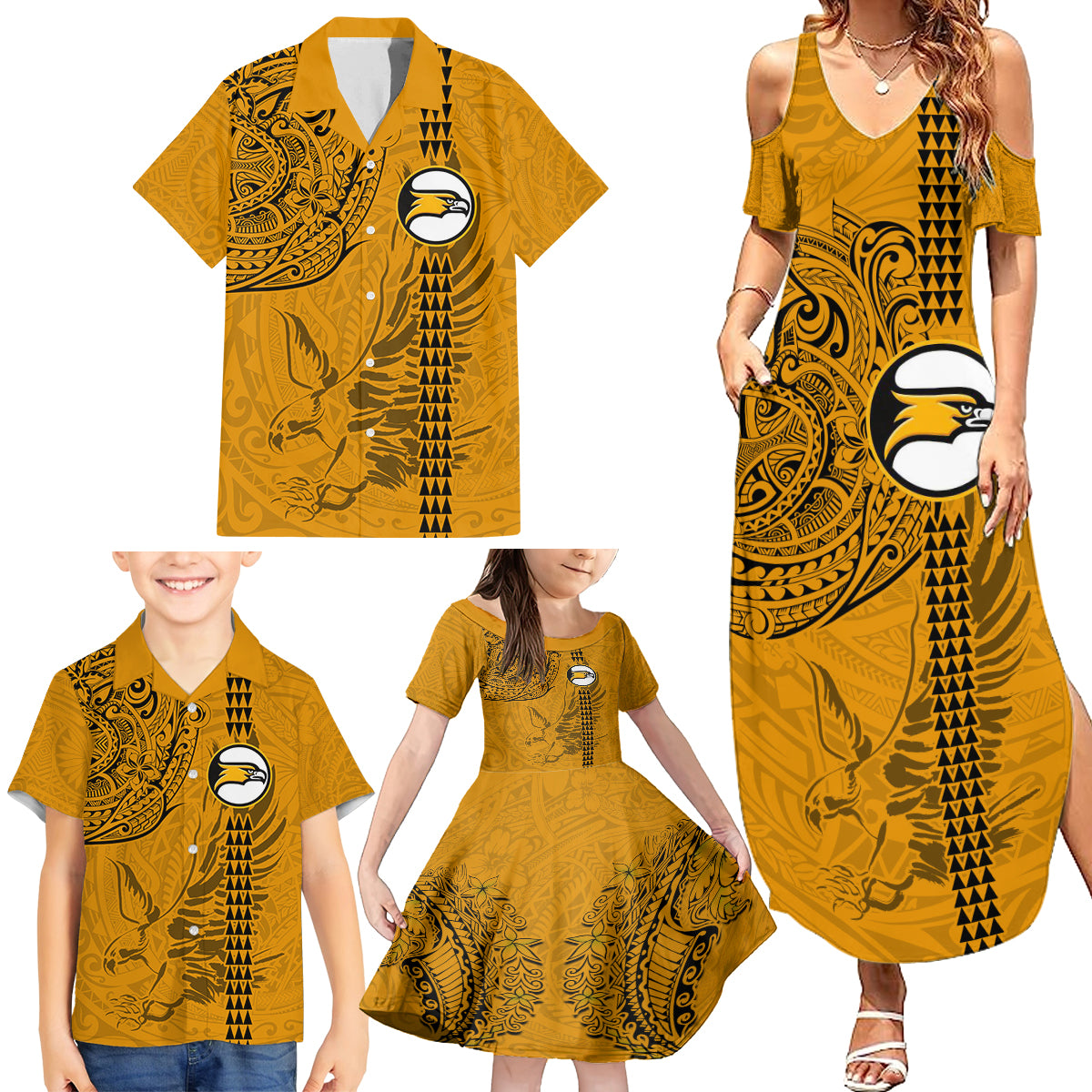 Nanakuli High and Intermediate School Family Matching Summer Maxi Dress and Hawaiian Shirt Tribal Kakau Pattern LT03 - Polynesian Pride