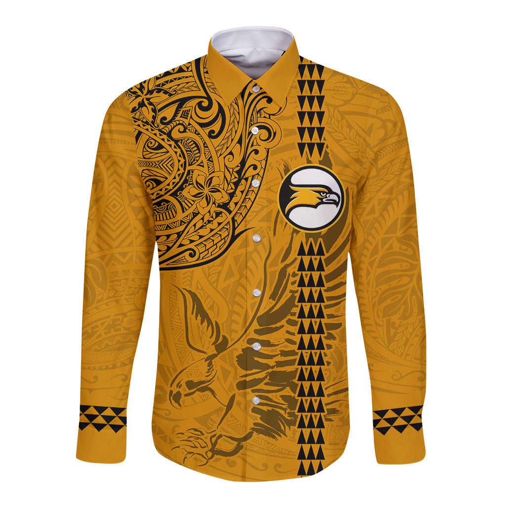Nanakuli High and Intermediate School Long Sleeve Button Shirt Tribal Kakau Pattern LT03 Unisex Yellow - Polynesian Pride