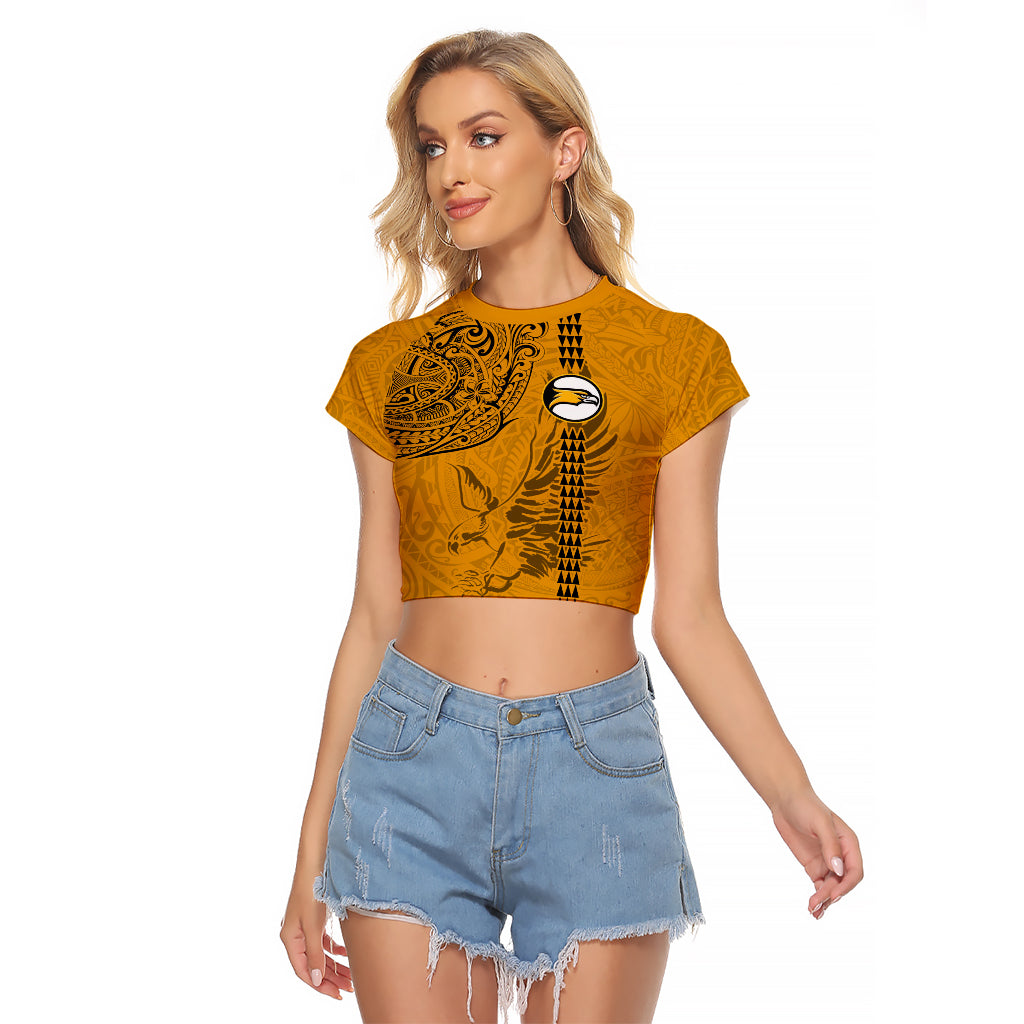 Nanakuli High and Intermediate School Raglan Cropped T Shirt Tribal Kakau Pattern LT03 Female Yellow - Polynesian Pride