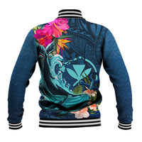 Hawaii Baseball Jacket Whale Mix Hibiscus and Kanaka Maoli Blue Version LT03 - Polynesian Pride