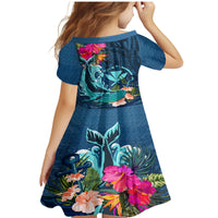 Hawaii Family Matching Mermaid Dress and Hawaiian Shirt Whale Mix Hibiscus and Kanaka Maoli Blue Version LT03 - Polynesian Pride