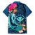 Hawaii Family Matching Off Shoulder Long Sleeve Dress and Hawaiian Shirt Whale Mix Hibiscus and Kanaka Maoli Blue Version LT03 - Polynesian Pride